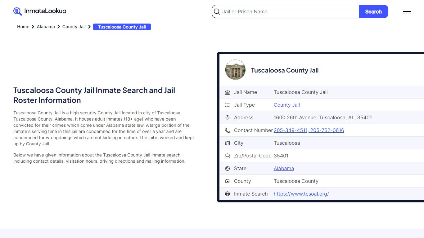 Tuscaloosa County Jail (AL) Inmate Search Alabama - Inmate Lookup